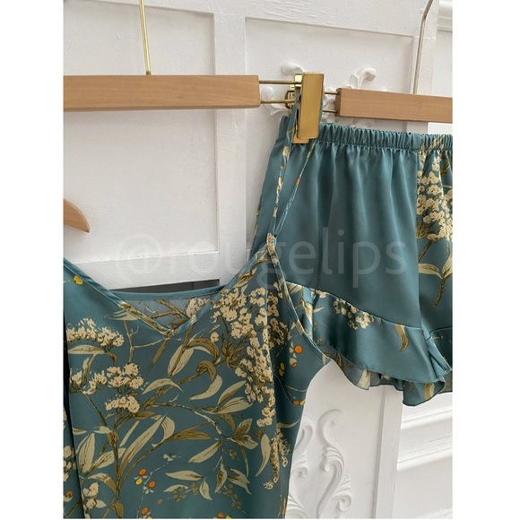 Dusty Teal Satin Pajama Lingerie Set of 5 Pieces - Picture 4 of 6